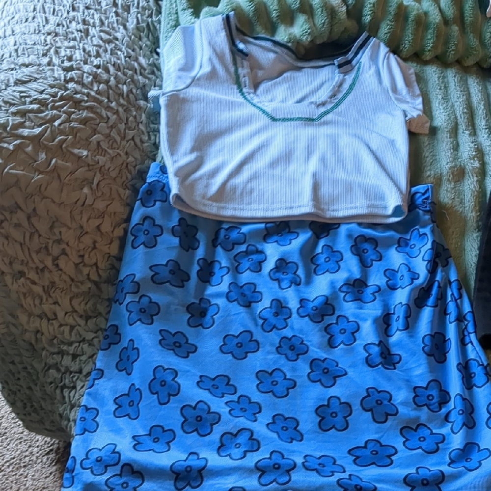 Blue Floral Mini Skirt